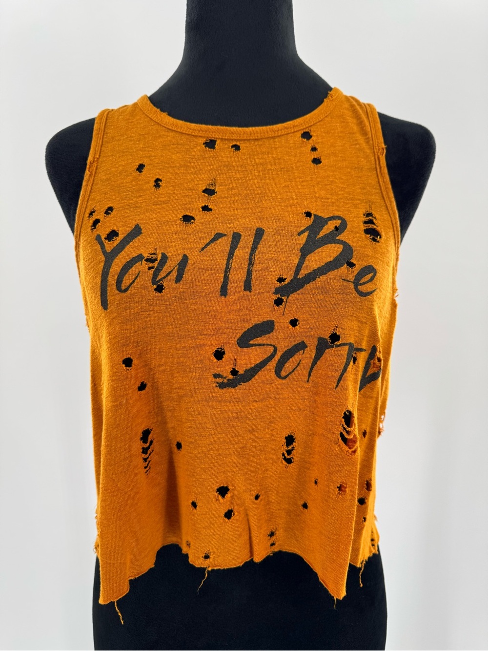 Forever 21 "You'll Be Sorry" Distressed Graphic Cropped Tank Top